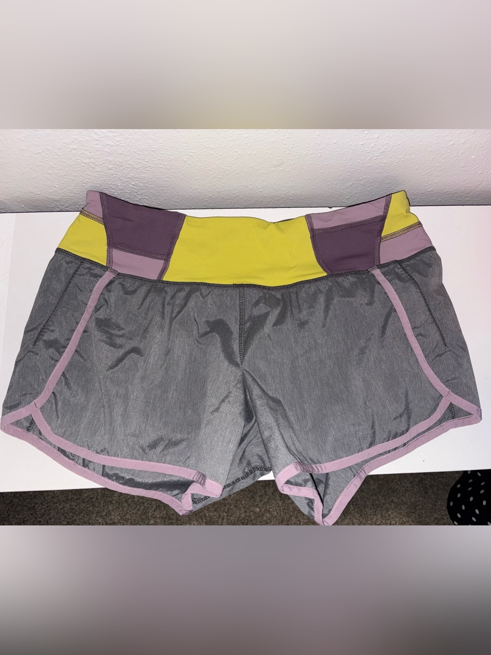 lululemon athletica Gray Running Shorts with Yellow & Purple Waistband